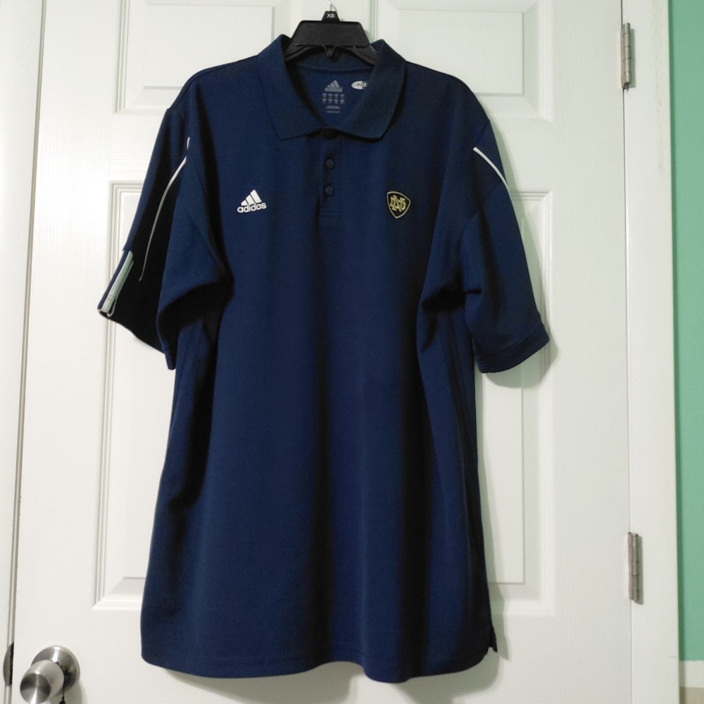 Adidas Polo Shirt Mens XL Blue Navy Notre Dame Fighting Irish ClimaCool Y2K